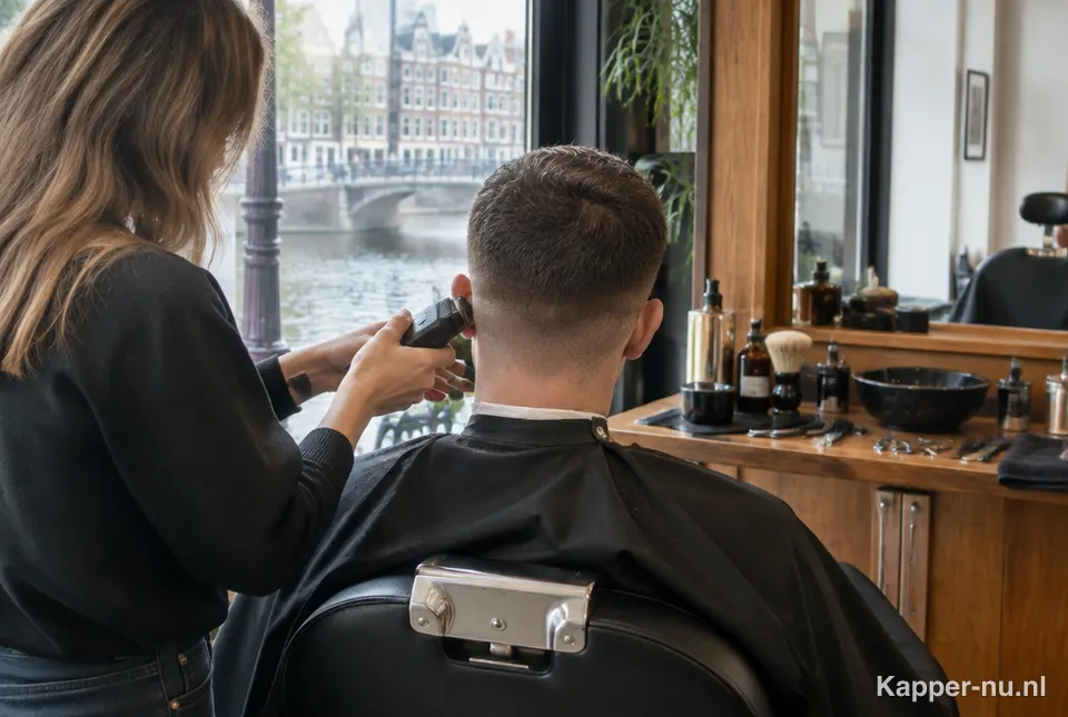 Herenkapper knipt een kort kapsel met de tondeuse