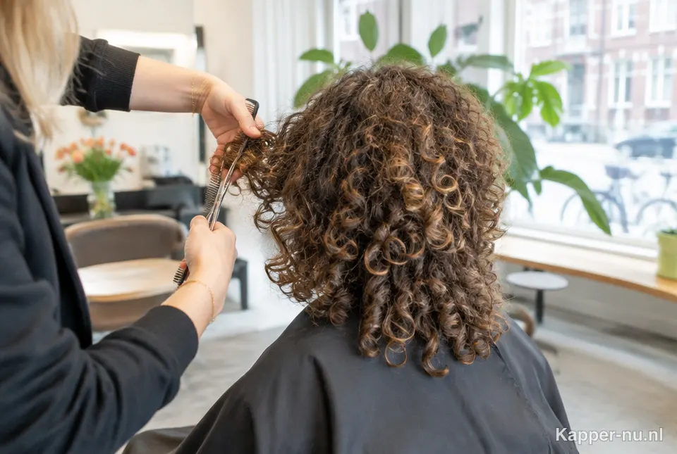 Kapper knipt krullend haar droog